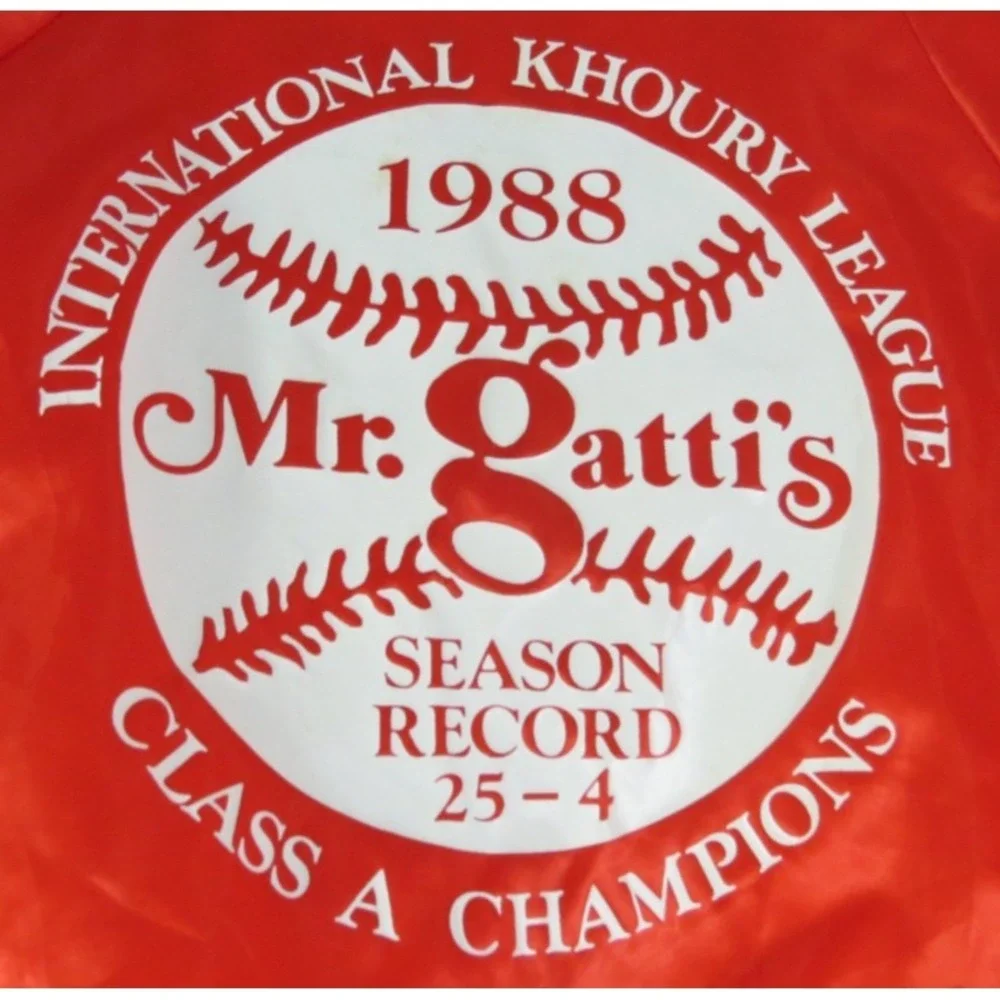 VTG Hartwell 80s Mr Gatti's Pizza Baseball Satin Jacket Casual USA Men Small Red